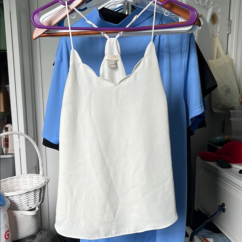 J. Crew Cream Scalloped Trim Tank